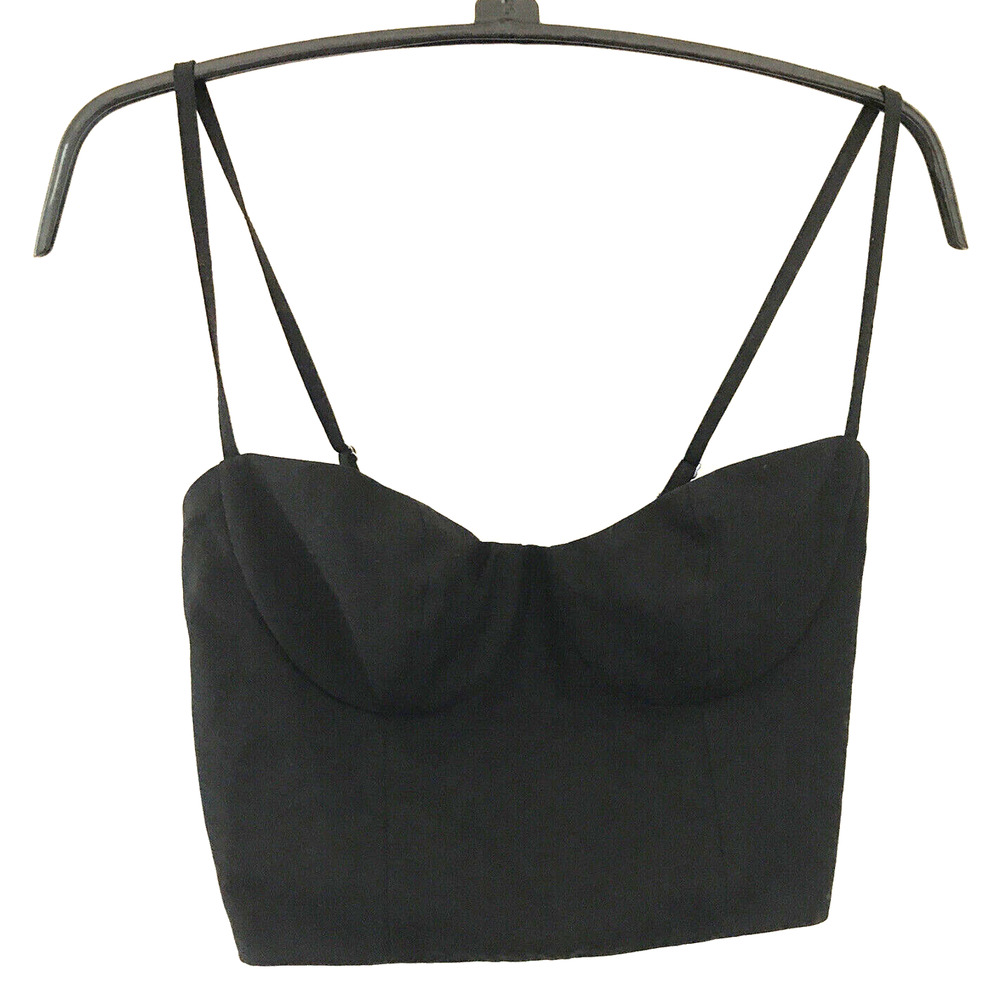 Babaton 90s Hip Hop Style Black Crop Cup Tank Top Zip Back Shirt XS 30"